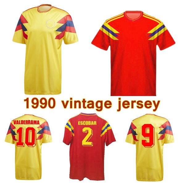 1990 Valderrama Retro Soccer Jersey 90 Rincón Guerrero Escobar Vintage Camisa de futebol clássico