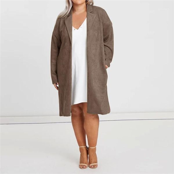 

women's jackets autumn plus size fashion loose solid color open stitch long sleeve 3xl-7xl overweight woman casual suede jacket outwear, Black;brown