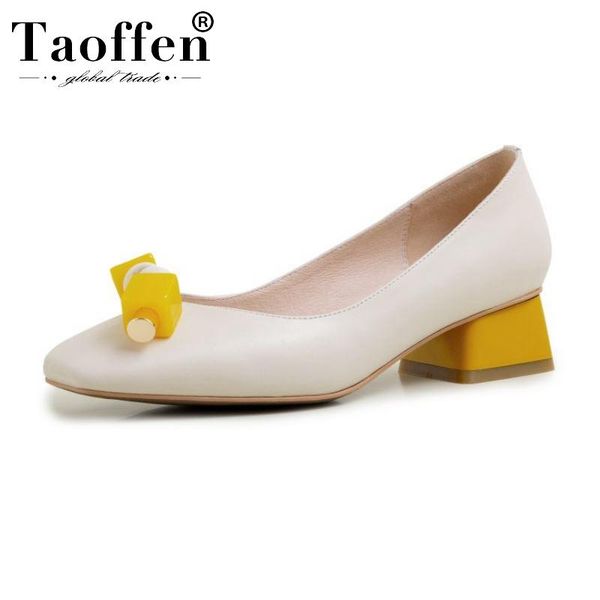 

taoffen genuine leather pumps spring shallow shoes women wedding party bowtie pumps footwear size 34-40, Black