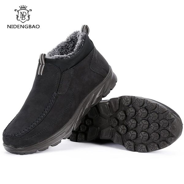 

winter suede men snow shoes fashion sneakers for man snow boots high male fur plush warm shoes booties zapatos de hombre, Black