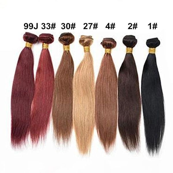 

color human hair weaves 2# brown 30# 99j 3 bundles indian remy hair weft silky straight virgin bundles extensions, Black
