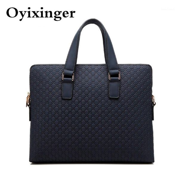 

double zipper genuine leather men briefcase blue shoulder diagonal black leather male 14.1" lapmessenger bag man handbag new1