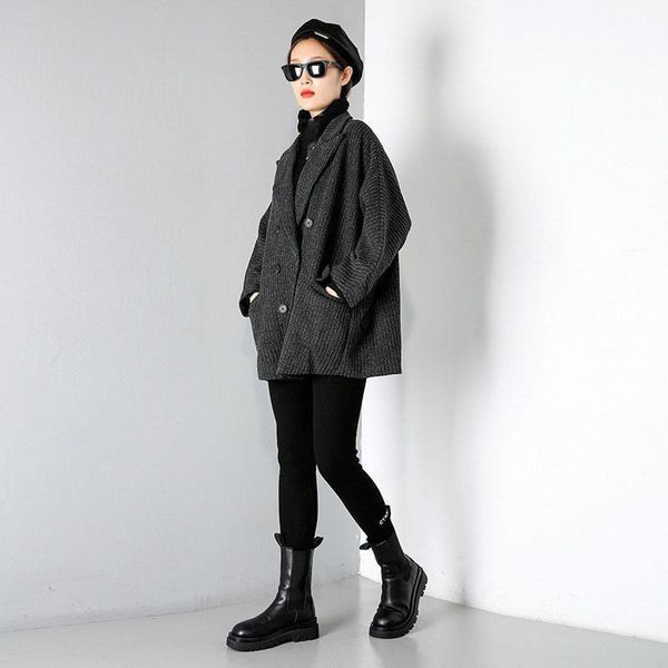 

loose fit [eam] oversized double breasted woolen coat parkas new long sleeve women fashion tide autumn winter 2021 1dd1611, Black