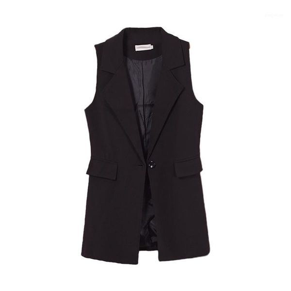 

black suit collar medium long women vest jacket spring autumn slim sleeveless outerwear casual all-match female waistcoats a21301, Black;white
