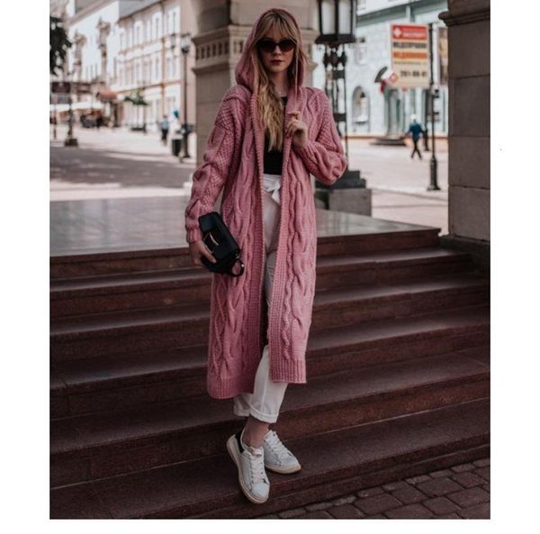 

winter women causal solid open stitch long female sweater knitted cardigans oversized loose hooded thick outwear, White;black