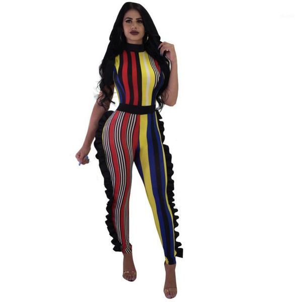 

rainbow print striped sleeveless jumpsuit playsuit slim bodycon ruffle rompers jumpsuit club outfits elegant overalls1, Black;white