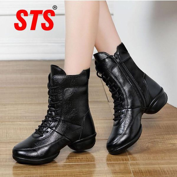 

sts женщин вскользь мартин сапоги кожа узелок водонепроницаемый женщин плюс размер танцевальные обувь удобные ботинки женщин обувь на открыт, Black