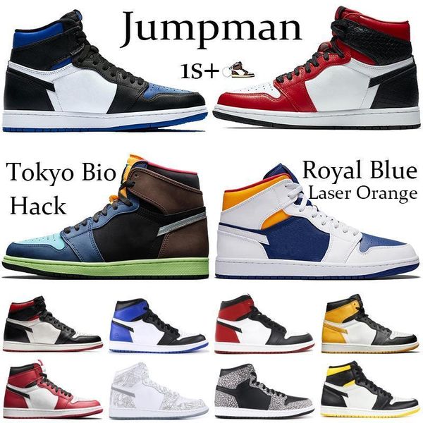 

color high jumpman 1 1s new tokyo bio hack basketball shoes royal blue laser orange royal bred chicago toe men running sneakers, Black