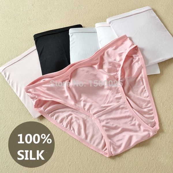 

100% mulberry silk panties women mid waist seamless comfortable antibiotic plus size briefs /l/xl 201112, Black;pink