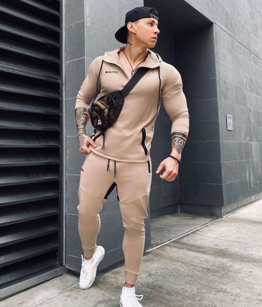 

suit new muscle fitness sportswear brother men's long sleeve cardigan hooded jacket, Gray