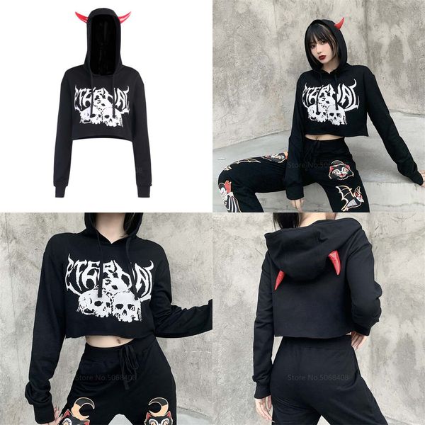 

gothic streetwear skull print black hoodies punk vintage demon hooded hoodies women halloween long sleeve sweatshirt e-girl q0105
