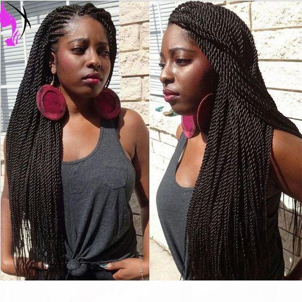 

twisted synthetic lace front wig long synthetic thick full hand twist wig synthetic black micro braided wig for black women