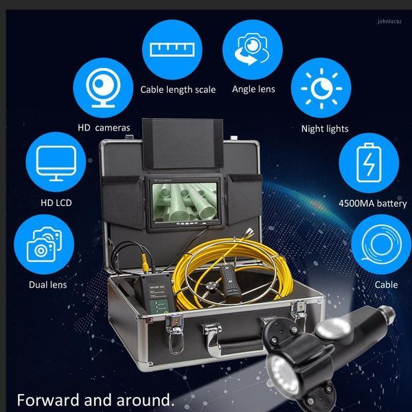 

20m cable 42mm dual lens pipe inspection camera 7'' lcd sewer drain pipeline cleaner endoscope system1