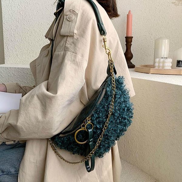 

elegant female small chest bag 2020 fashion new soft plush women's designer handbag chain shoulder messenger bag