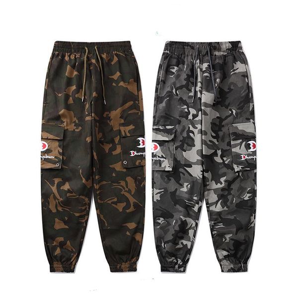 

european and american men's camouflage trousers lovers embroidered pocket overalls men's leggings slacks women's loose hip ho, Black