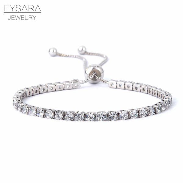 

fysara round cut кубический циркон браслет для женщин свадебные ювелирные изделия подвески полный ааа кристалл bride браслеты тумака регулир, Silver