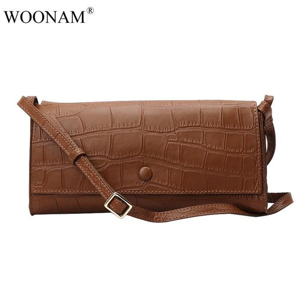 

woonam women new fashion grain genuine calf leather handbag in alligator pattern medium flap bag box shoulder bag wb666