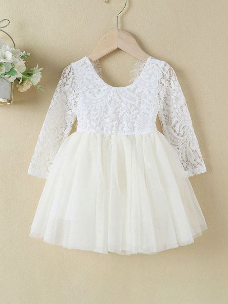 

little girl lace upper body mesh hem dress she, Red;yellow