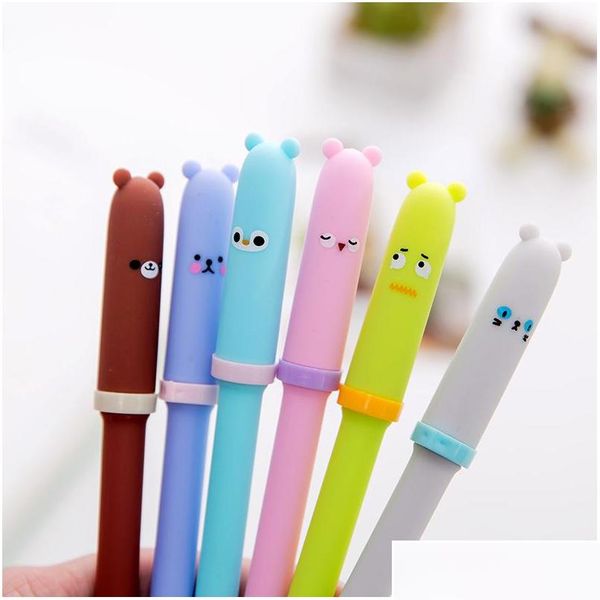 

4 pcs/lot gel pen neutral pen cute bear black lnk pens writting school office stationery lovely students supplies kawaii gifts efaap