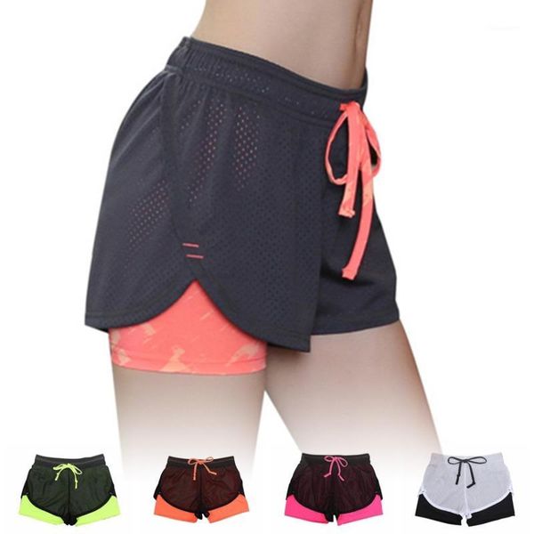 

yoga outfits women short pants fitness leggings running gym exercise sports trousers ladies mid waist color block shorts elastic wa, White;red