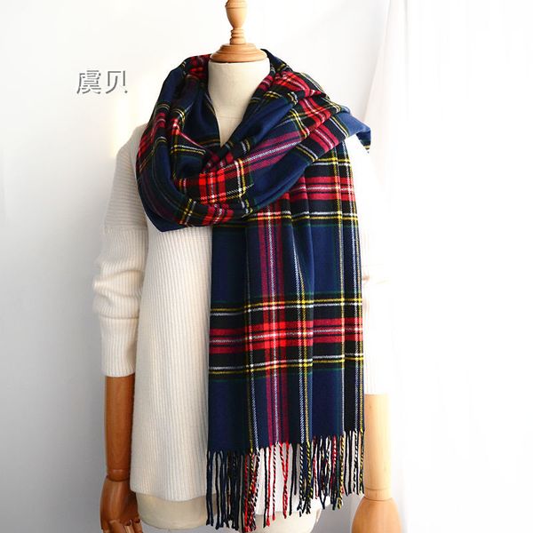 

faux cashmere шаль высокого качества классический темно-синий плед длинный шарф мыс мягкий шикарный мода повседневная теплый пашмина для жен, Blue;gray