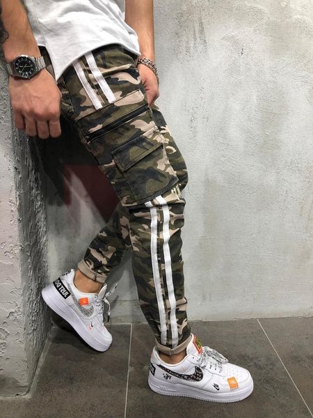 

mens boutique autumn pencil slim elastic small leg large men's jeans camouflage military pants, Black