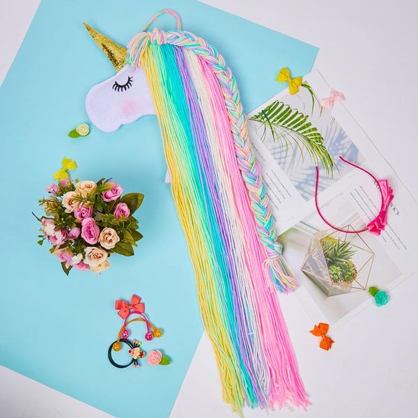 

fioday unicorn hanging storage belt for girls hair clips barrette hairband organizer strip holder tools for hair accessories q1111, Silver