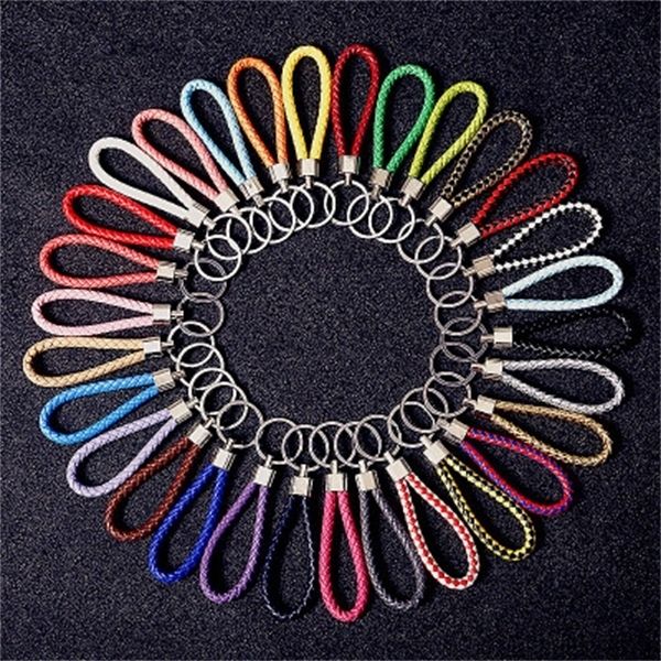 

27 colors pu hand-woven keyring men and leather rope keychain couple ring car key chain women bags pendant promotional gifts