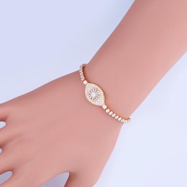 

charm bracelets 1pcs 2021 fine jewelry evil eye gold color pave white shiny bling cz charms adjustable link braclet for women gift, Golden;silver