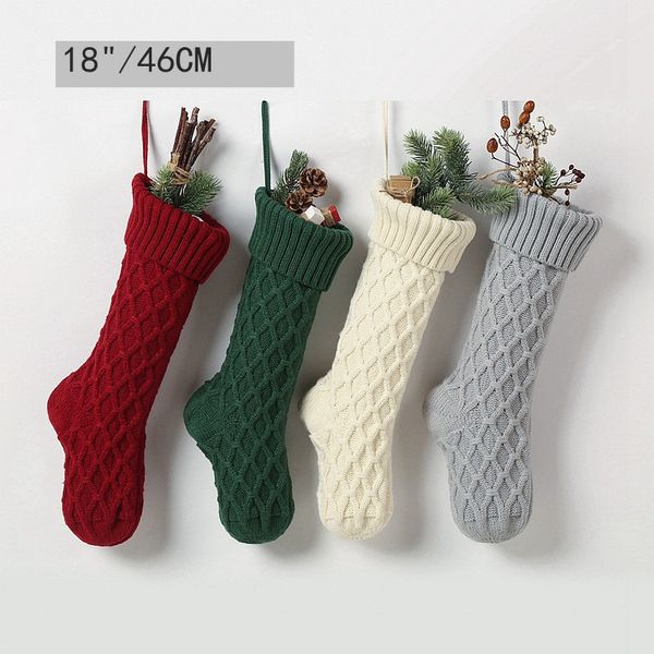 

christmas socks large size 46cm knitted wool home decoration candy bag socks gift bag socks ornament xmas stocking 4 colors cz111302