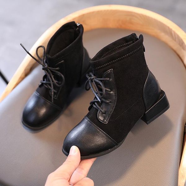 

winter with plush knight girls princess fashion new rome style children martin boots baby knee-high kids sport shoes, Black