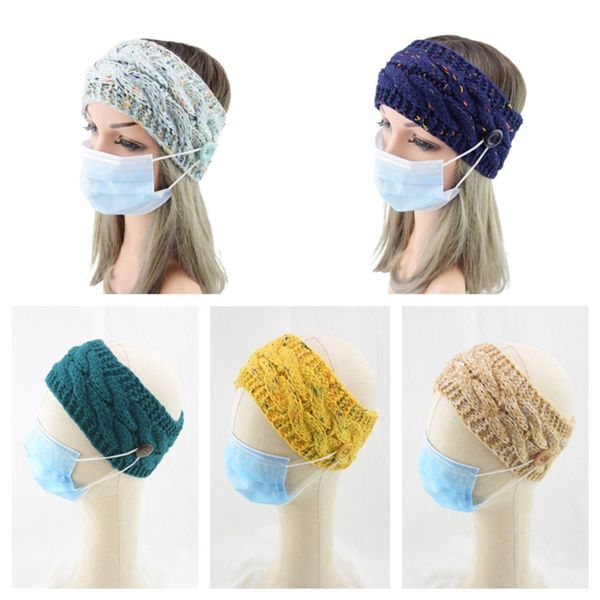 

women twist knitted headband warm knitting crochet headwrap with button face mask holder for ear protective wool hairlace headwear e121706, Slivery;white