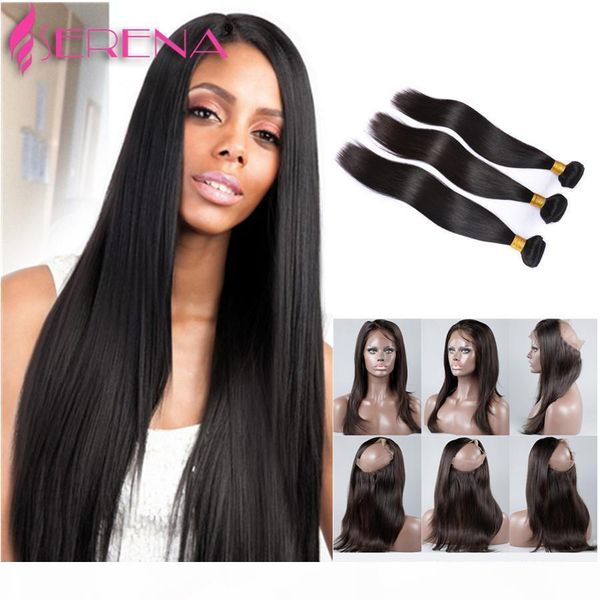 

unprocessed pre plucked 360 lace frontal closure with 3 bundles indian virgin hair straight 360 lace virgin hair with bundles, Black;brown