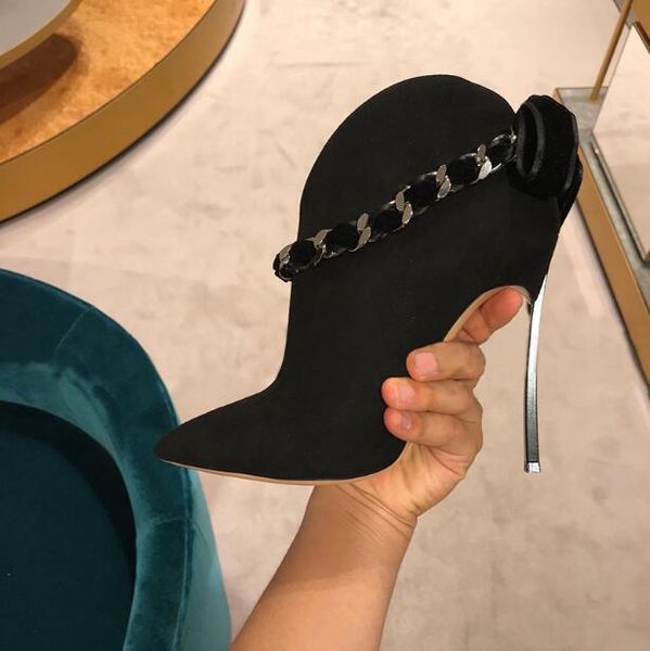 

metal stiletto high heels v shape ankle boots for woman nude black chains pointed toe butterfly botines mujer 2020 shoes woman