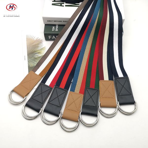 

striped double loop buckled canvas korean version versatile jeans for men and women casual simple fashion jeans and jeanscanvas jeansfashion, Black;brown