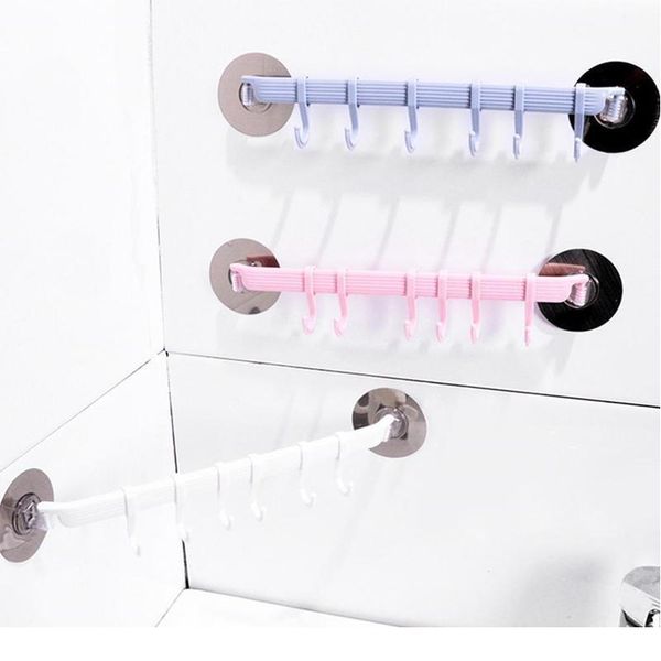 

6 hooks wall mounted seamless holder adhesive plastic hook toilet storage rack shelf kitchen bathroom accessories row w jllhel