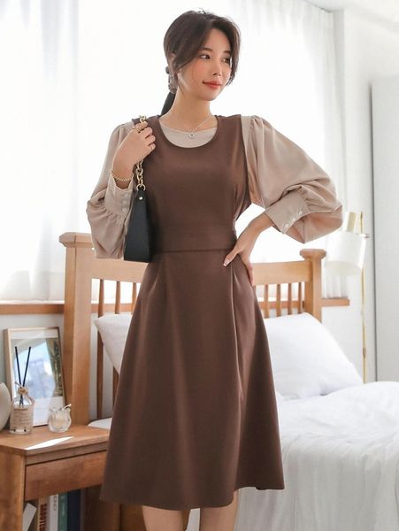

dazy tie back sleeveless dress & lantern sleeve r4nb#, White