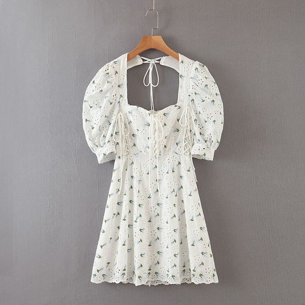 

spring summer 2020 women's new short sleeve embroidery embroiderybubble sleeve tight cut out heavy embroidery lace up dress x8vuq, Black;gray