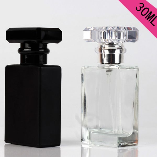 

30ml glass perfume spray bottles portable atomizer empty refillable clear black travel cosmetic container parfum empty bottles vt1959