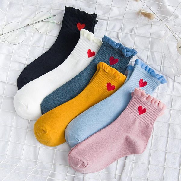 

socks & hosiery women's lace street wind kawaii love yellow combed cotton spring and autumn korea harajuku trend short socks1, Black;white