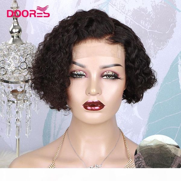 

180% pixie cut bob wig short human hair lace wigs 4x4 lace closure wig pre plucked curly human hair wigs for black women remy m, Black;brown