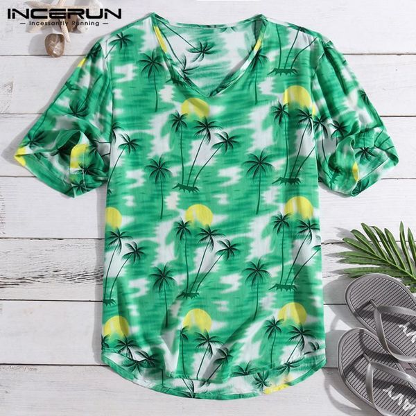 

chic summer clothes men t shirts baggy beach loose t-shirt bright tropical short sleeve v-neck camisa tee s-5xl masculina1, White;black