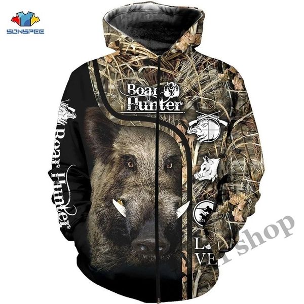 

sonspee 3d all over printed jungle hunting wild boar hoodie shirts fashion men zipper hoodies sweatshirt women long sleeve 201020, Black