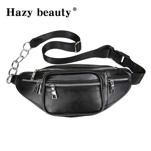 

women waist packs casual quality pu leather chain shoulder bags zipper chest waist bags travel chest bag fanny pack