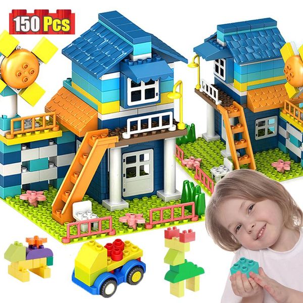 

big particle roof blocks compatible duploed city house big size slide building blocks castle brick toys for childre wmtzaw rimmer