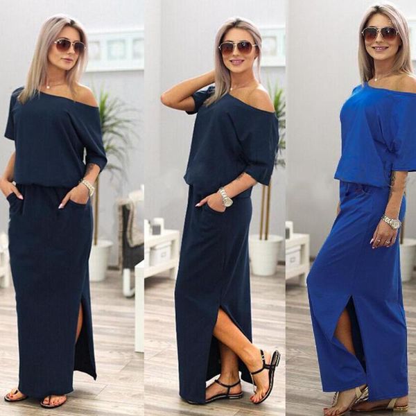 

women dress strapless dresses womens off shoulder summer long maxi boho sundress evening party dress with pocket #401, Black;gray