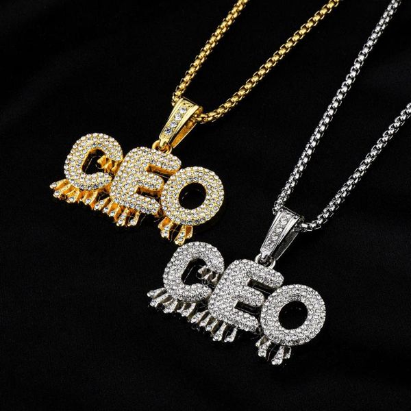 

vaost hip hop rock jewelry stainless steel chain necklace zinc alloy rhinestone alphabet ceo letters necklaces men male, Silver