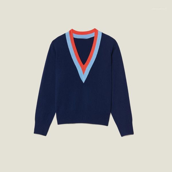 

women's sweaters women sweater 2021 autumn and winter temperament elegant v-neck striped long-sleeved shirt1, White;black