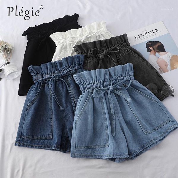 

plegie bud drawstring women shorts high waist pockets short feminino summer 2020 loose korean denim shorts 5 colors1, White;black