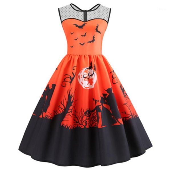 

круглый шеи платья хэллоуин женщины свинг платье мода лето без рукавов повседневный сыпучие платье дизайнер одежды новый женский хэллоуин, Black;gray